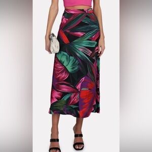 Farm Rio Midnight Leaves Midi Skirt NWT Size Small Tropical Print